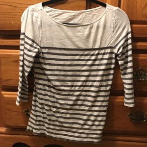 Loft 3/4 sleeve white and gray striped shirt